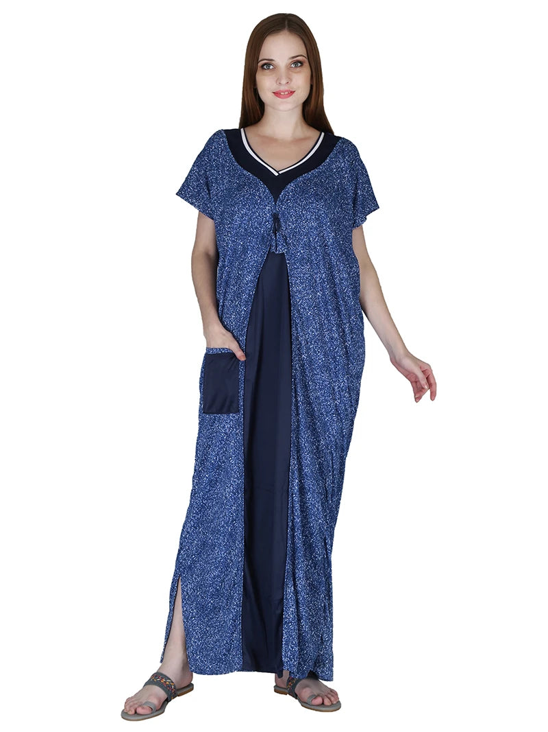 women printed lounge wear night gown blue
