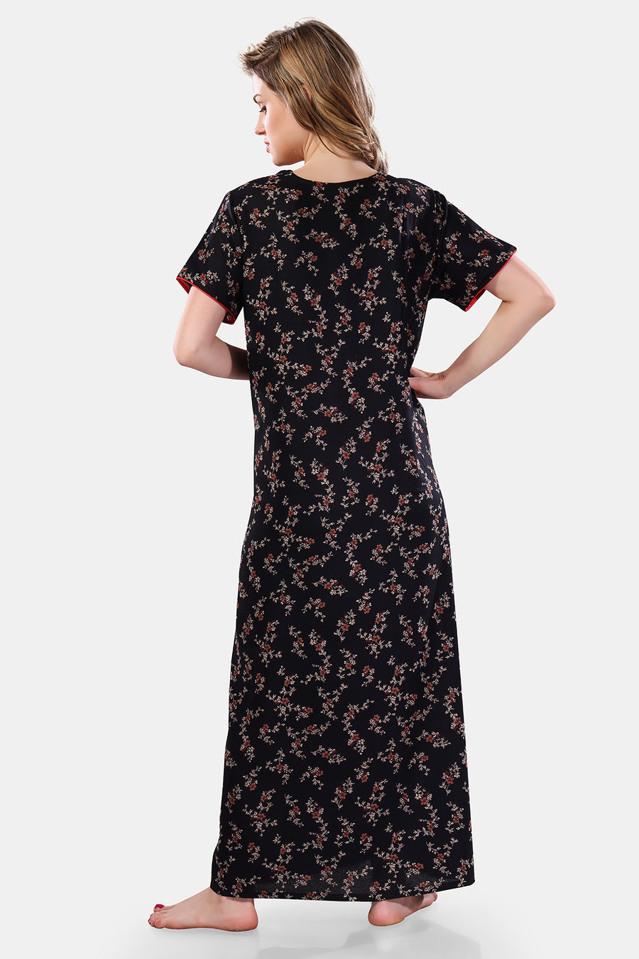 Printed Embroidered Alpine Cotton Nighty / Night Gowns For Women