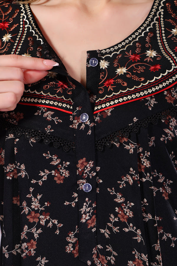 Printed Embroidered Alpine Cotton Nighty / Night Gowns For Women