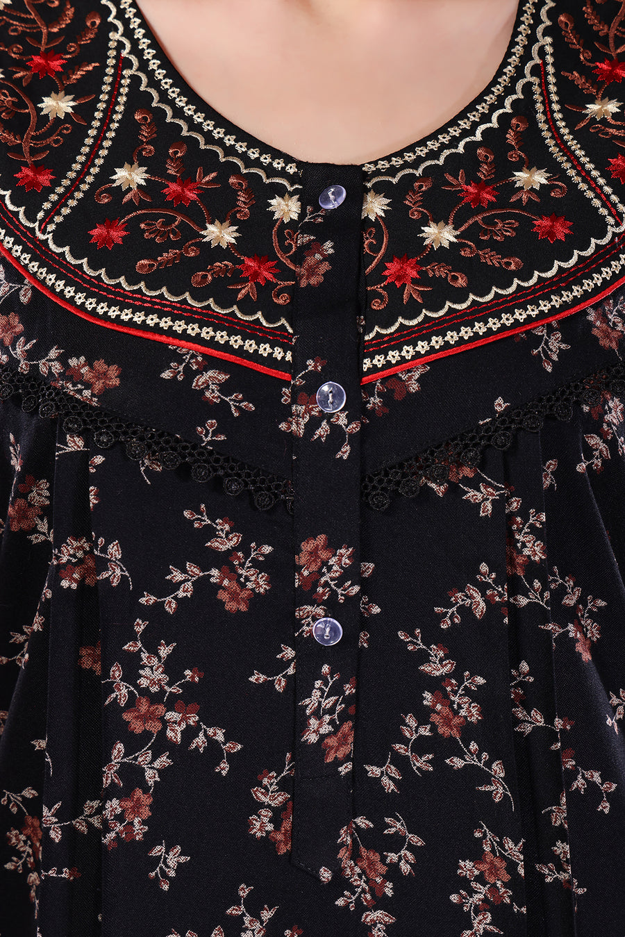 Printed Embroidered Alpine Cotton Nighty / Night Gowns For Women