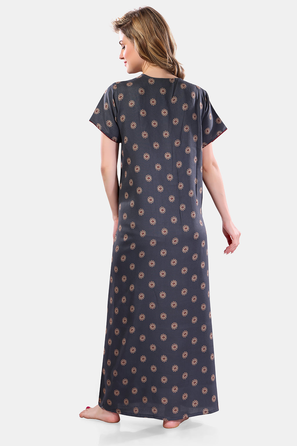 Printed Embroidered Alpine Cotton Nighty / Night Gowns For Women