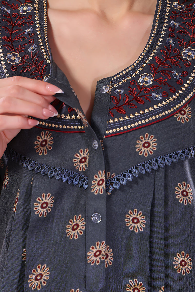 Printed Embroidered Alpine Cotton Nighty / Night Gowns For Women