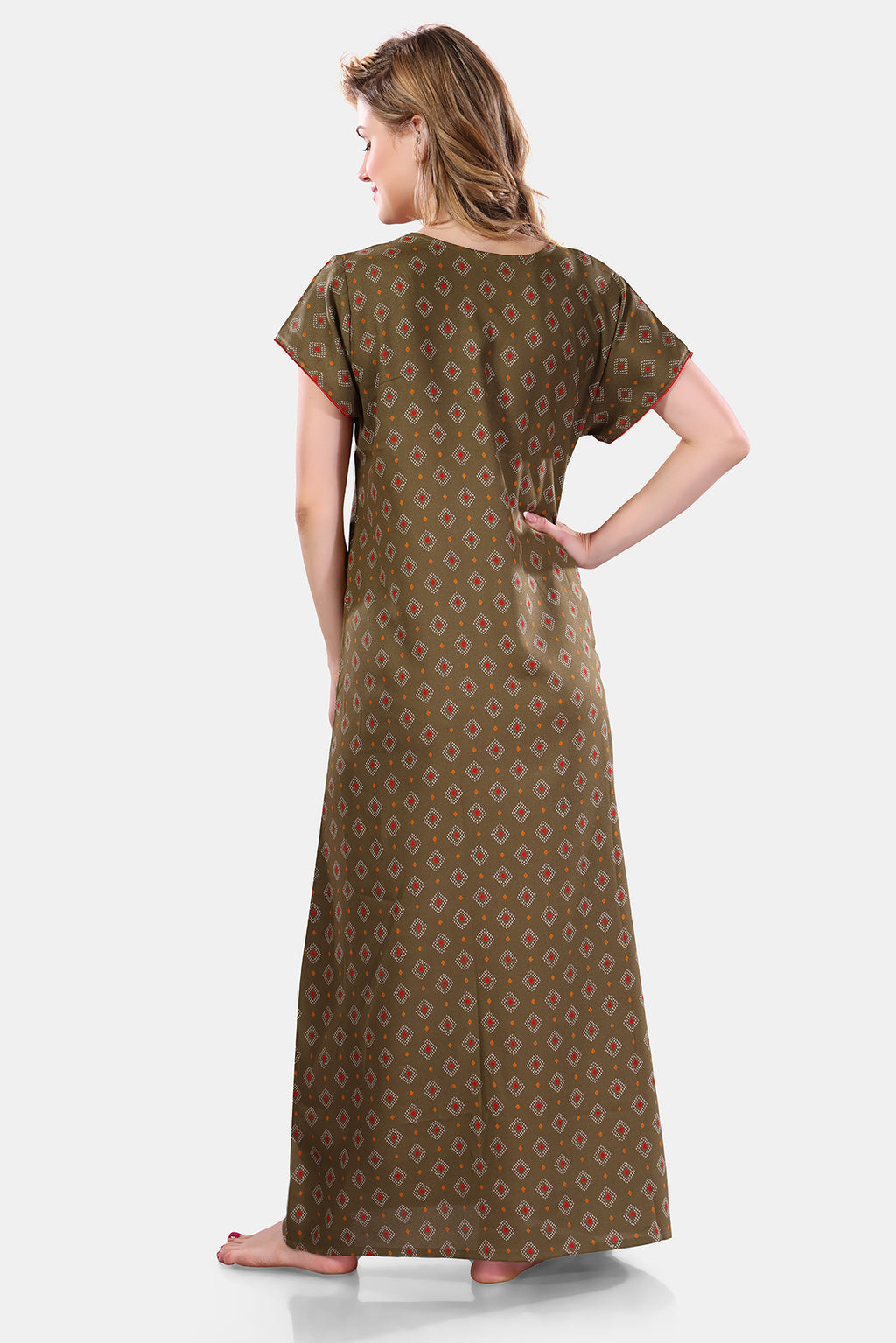Sage Green Printed Embroidered Alpine Cotton Nighty for Women