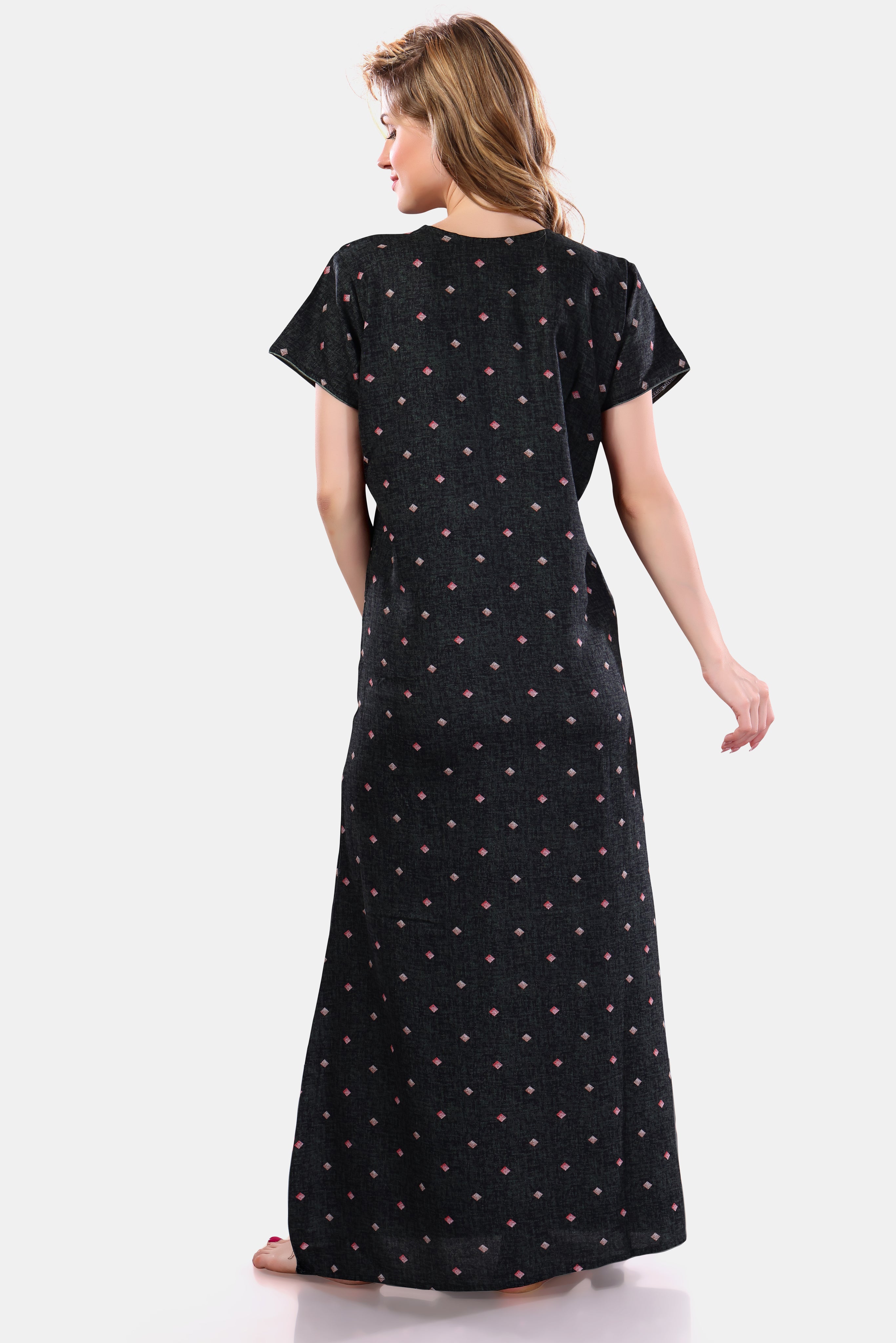 Printed Embroidered Alpine Cotton Nighty / Night Gowns For Women