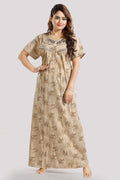 Beige Printed PV Cotton Night Gown