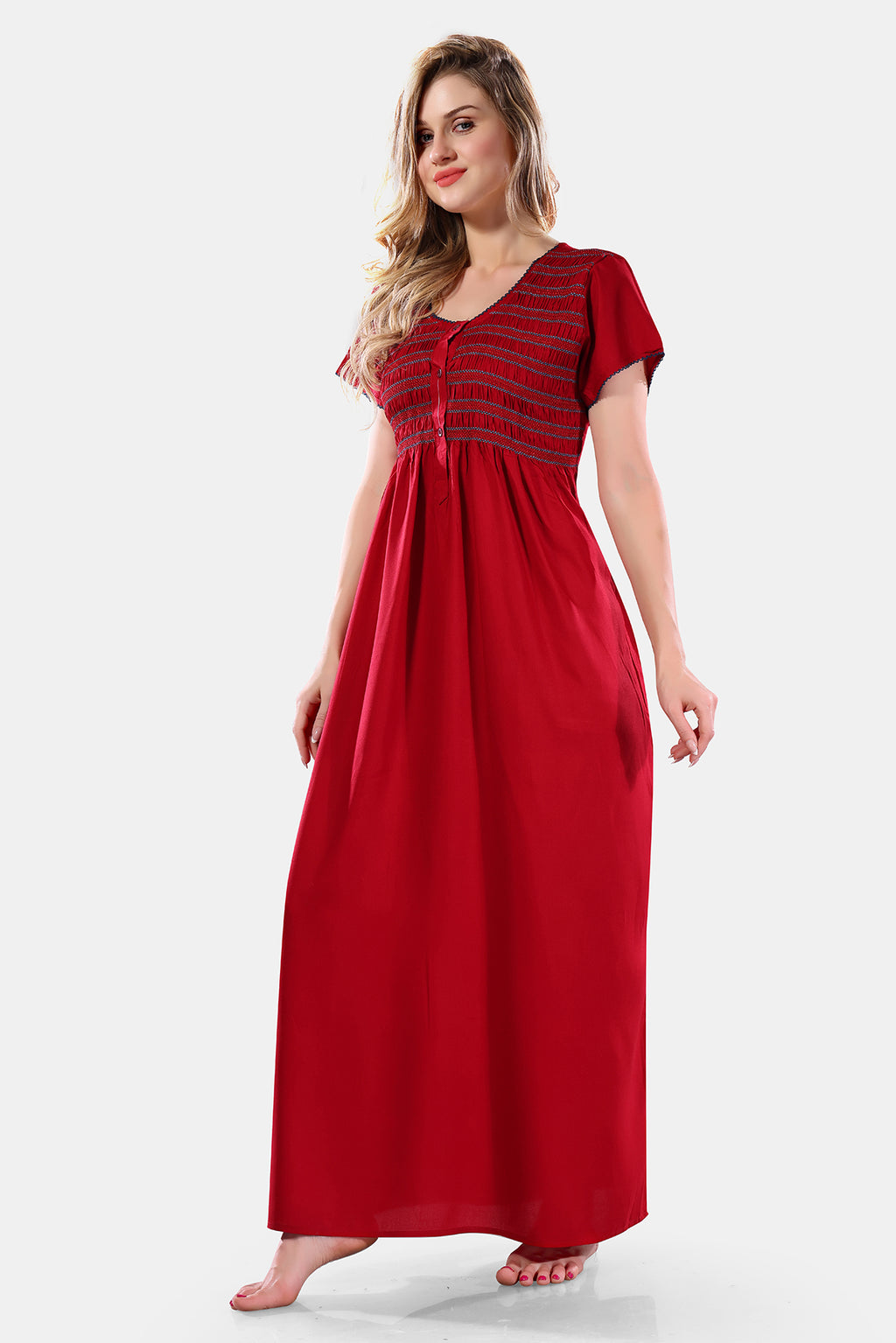 Solid Rayon Nighty / Night Gown For Women