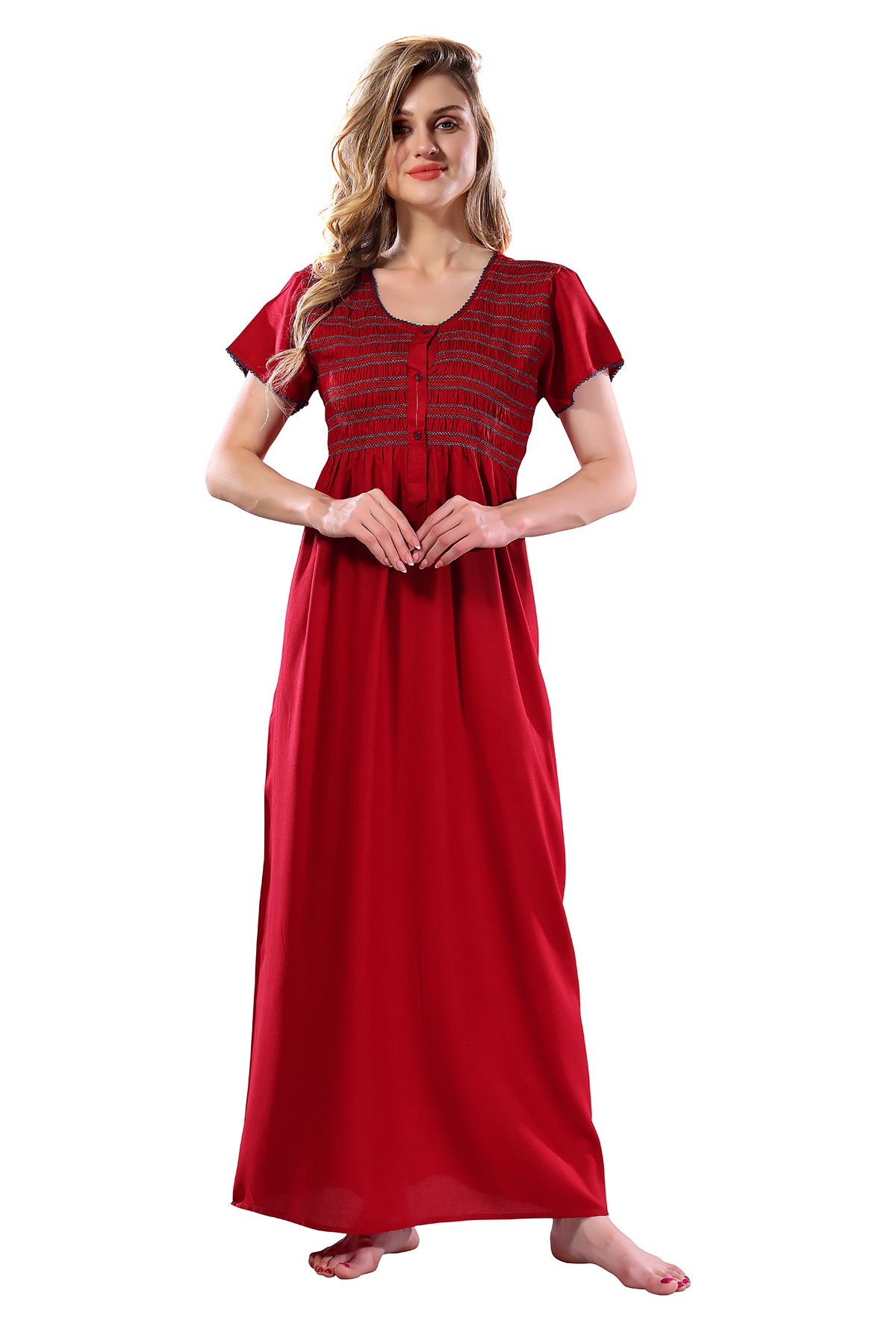 Solid Rayon Nighty / Night Gown For Women