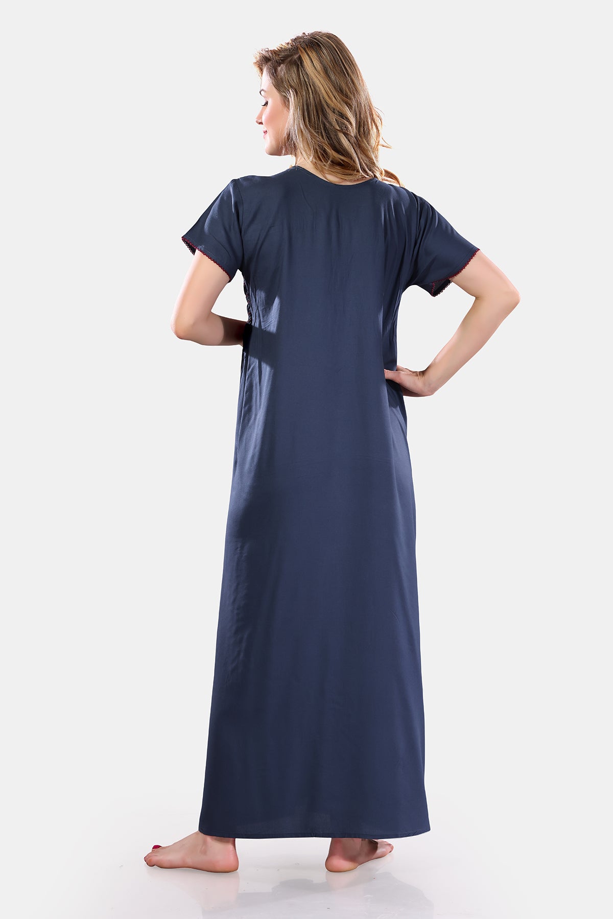 Solid Rayon Nighty / Night Gown For Women, Grey