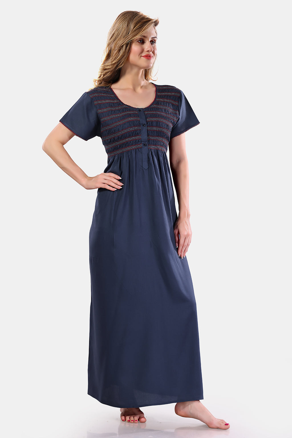 Solid Rayon Nighty / Night Gown For Women, Grey