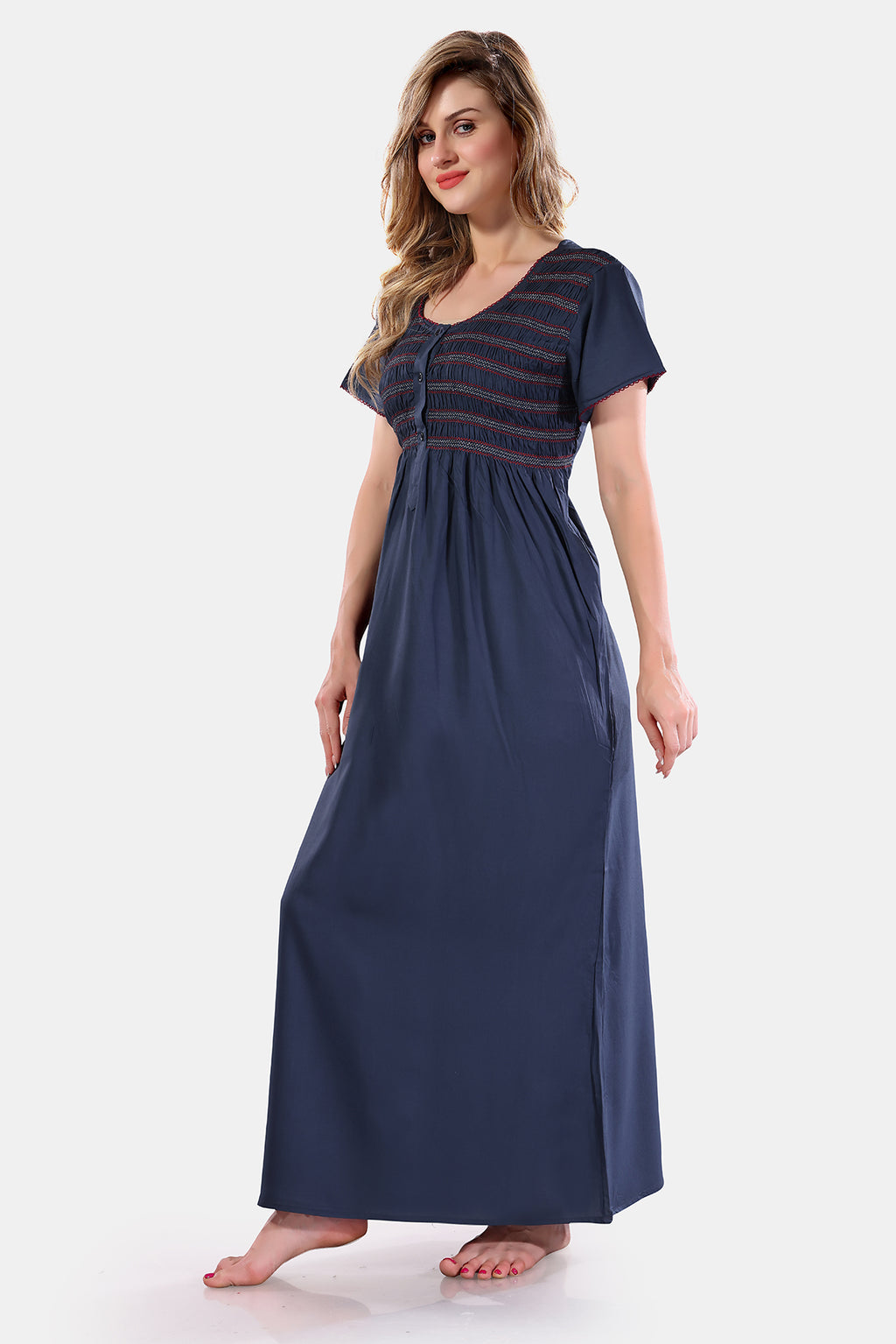 Solid Rayon Nighty / Night Gown For Women, Grey