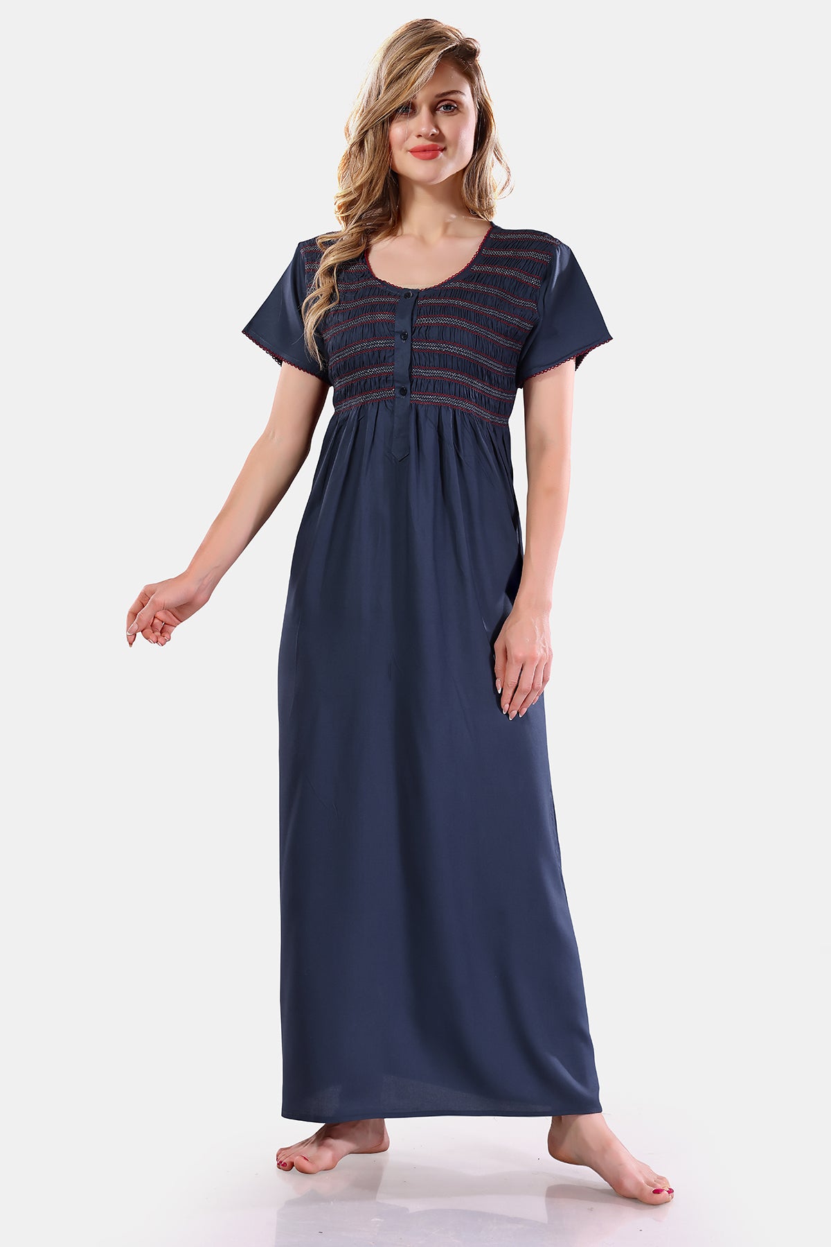 Solid Rayon Nighty / Night Gown For Women, Grey