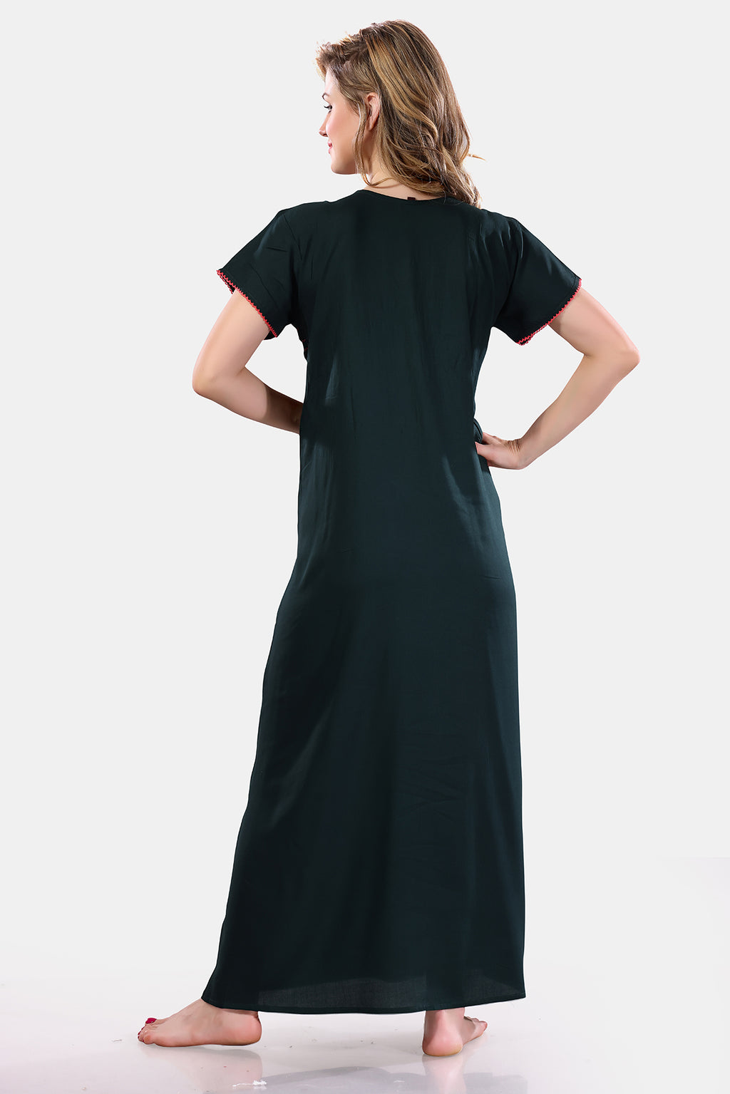 Teal Green Solid Rayon Nighty / Maxi Night Gown for Women