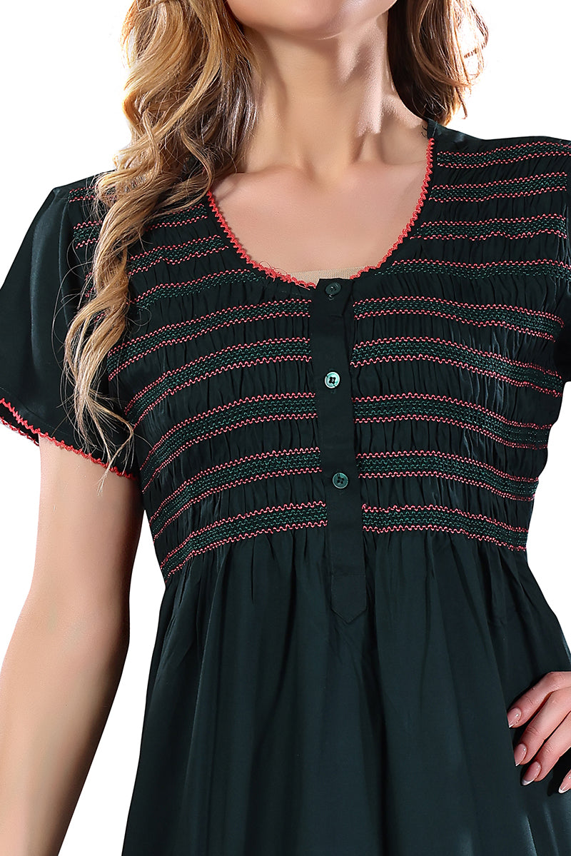 Teal Green Solid Rayon Nighty / Maxi Night Gown for Women
