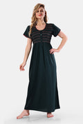 Teal Green Solid Rayon Nighty / Maxi Night Gown for Women