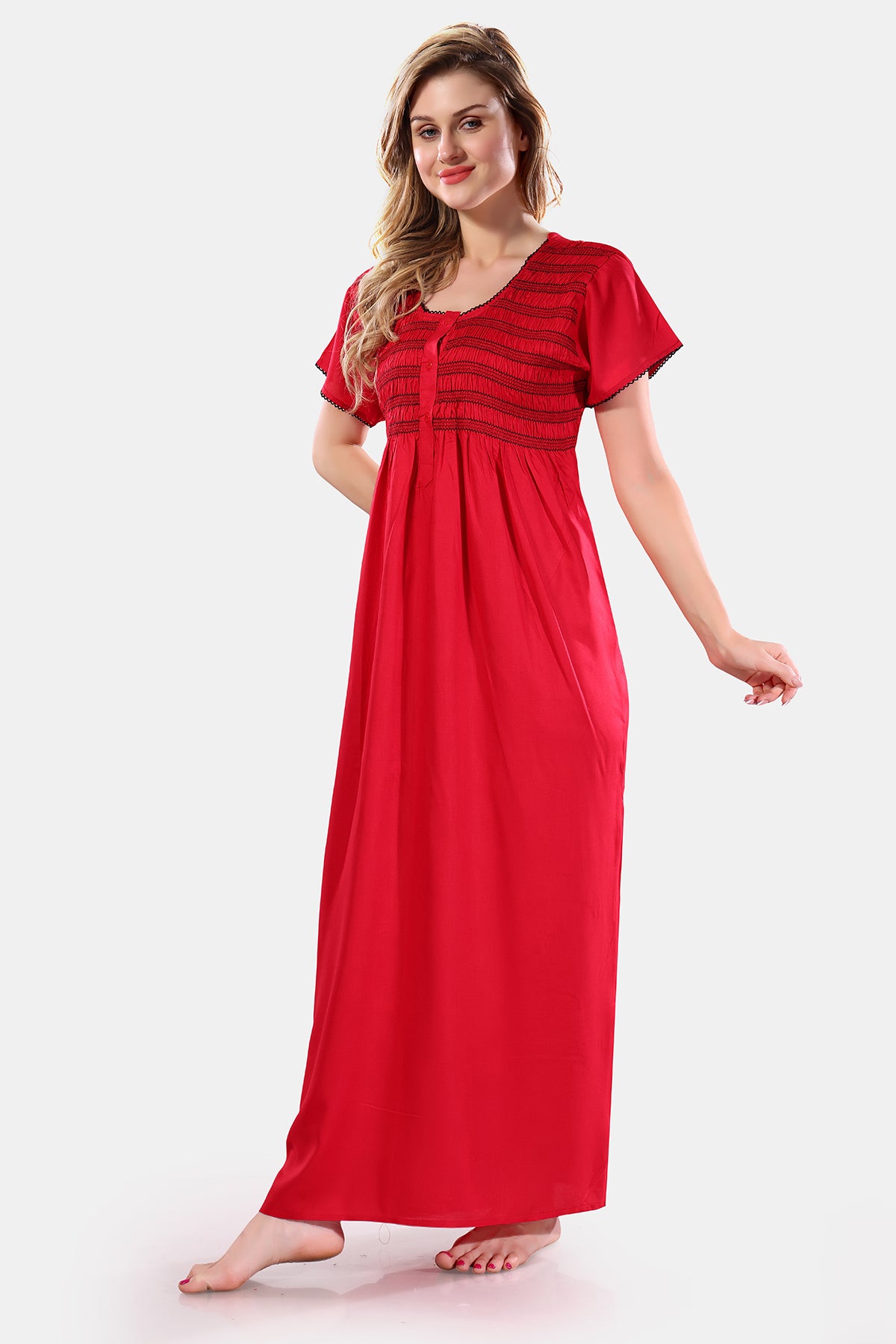 Solid Rayon Nighty / Night Gown For Women