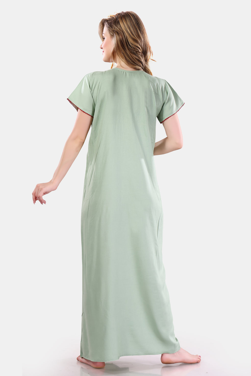 Pistachio Green Solid Rayon Nighty / Maxi Night Gown for Women