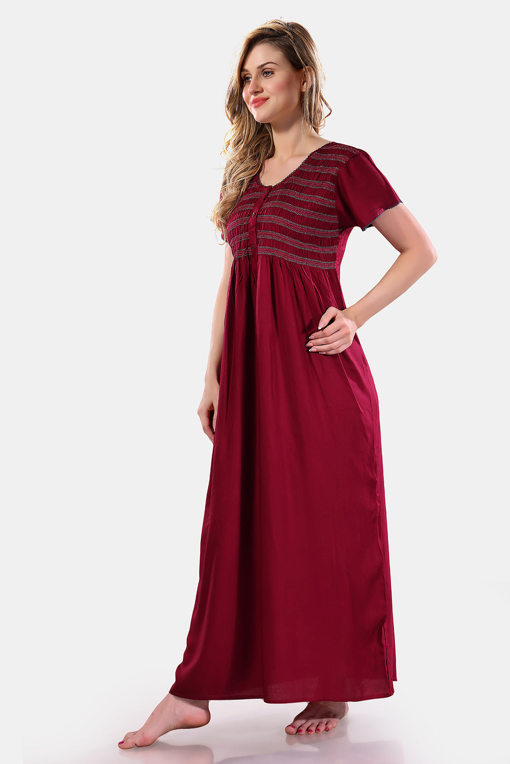 Solid Rayon Nighty / Night Gown For Women