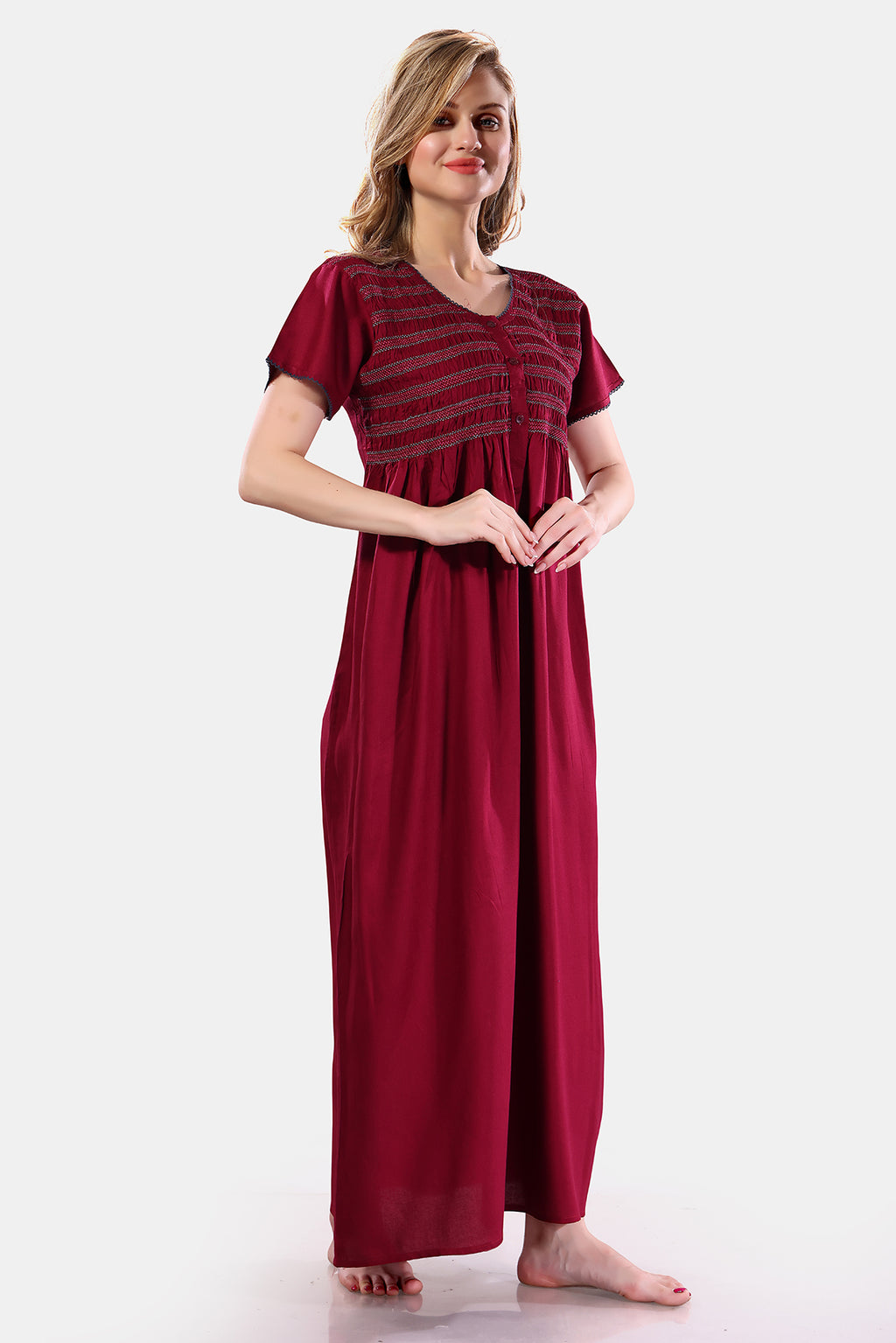 Solid Rayon Nighty / Night Gown For Women