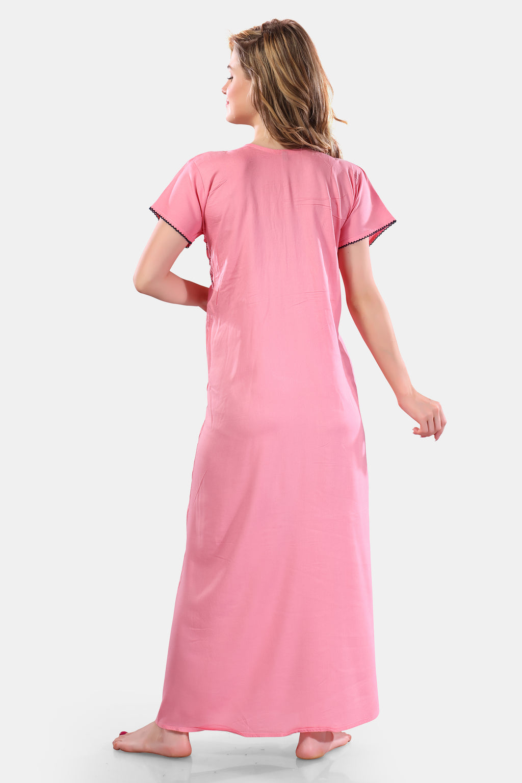 Light Pink Solid Rayon Nighty for Women