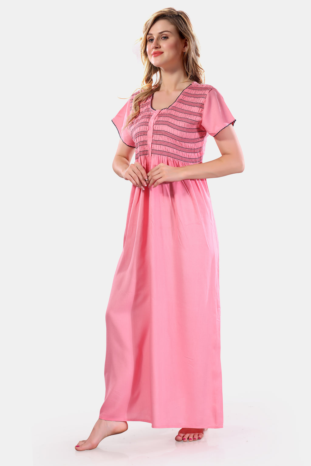Light Pink Solid Rayon Nighty for Women