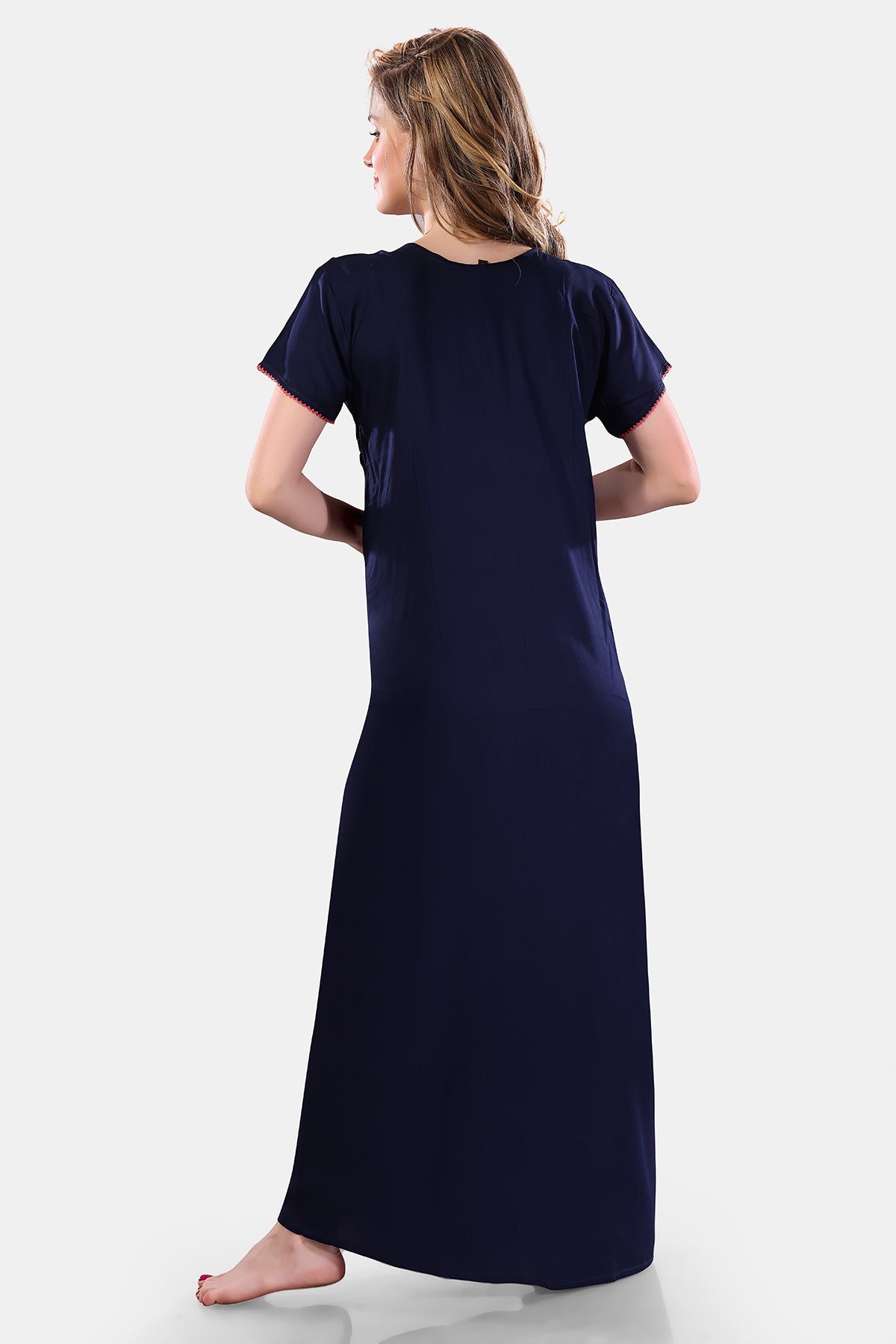 Navy Blue Solid Rayon Nighty for Women
