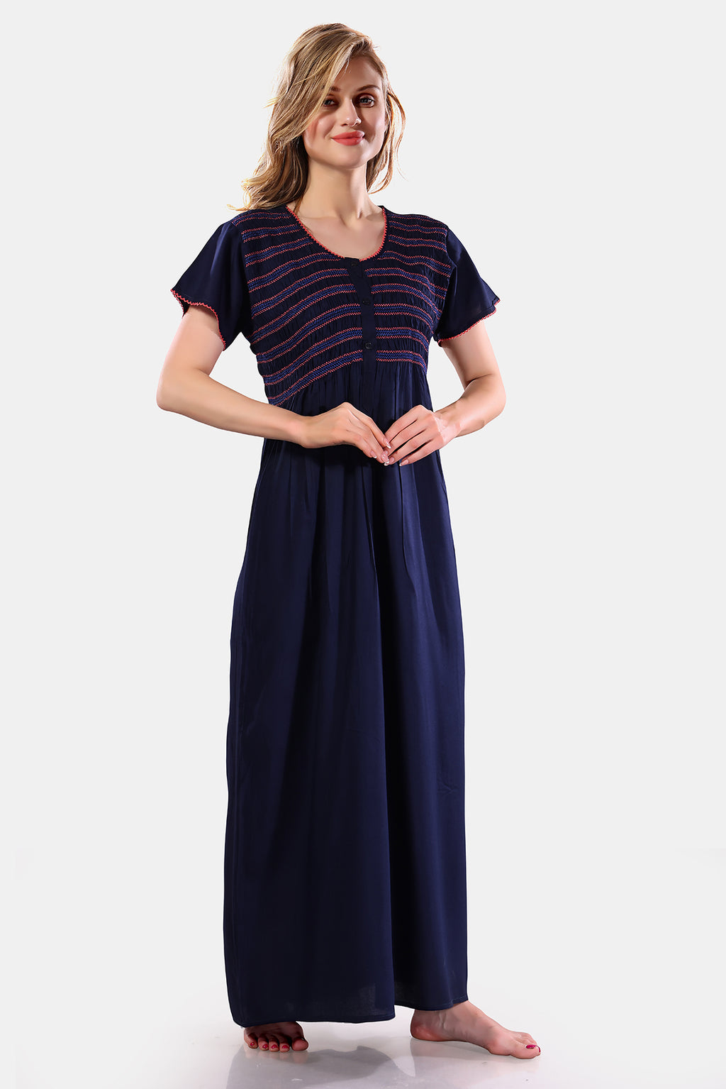 Navy Blue Solid Rayon Nighty for Women