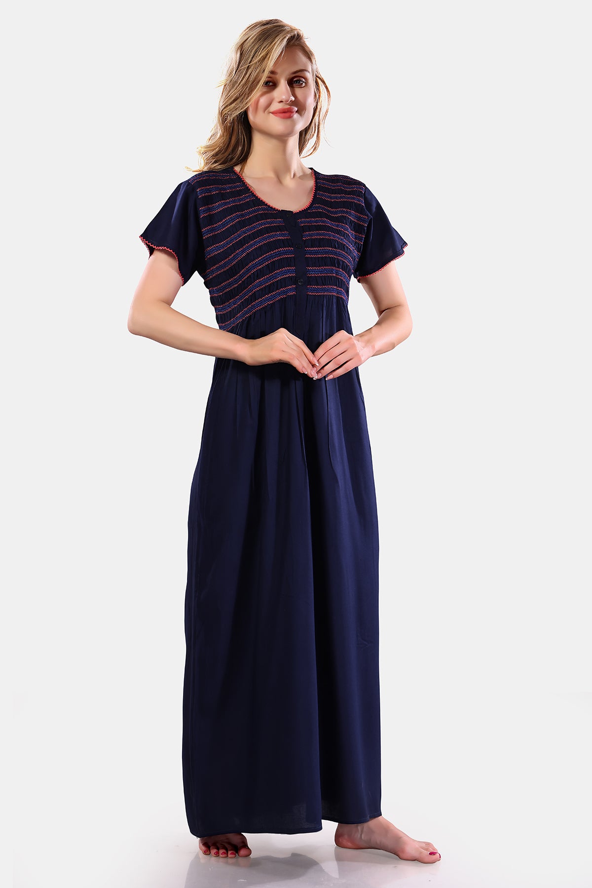 Navy Blue Solid Rayon Nighty for Women