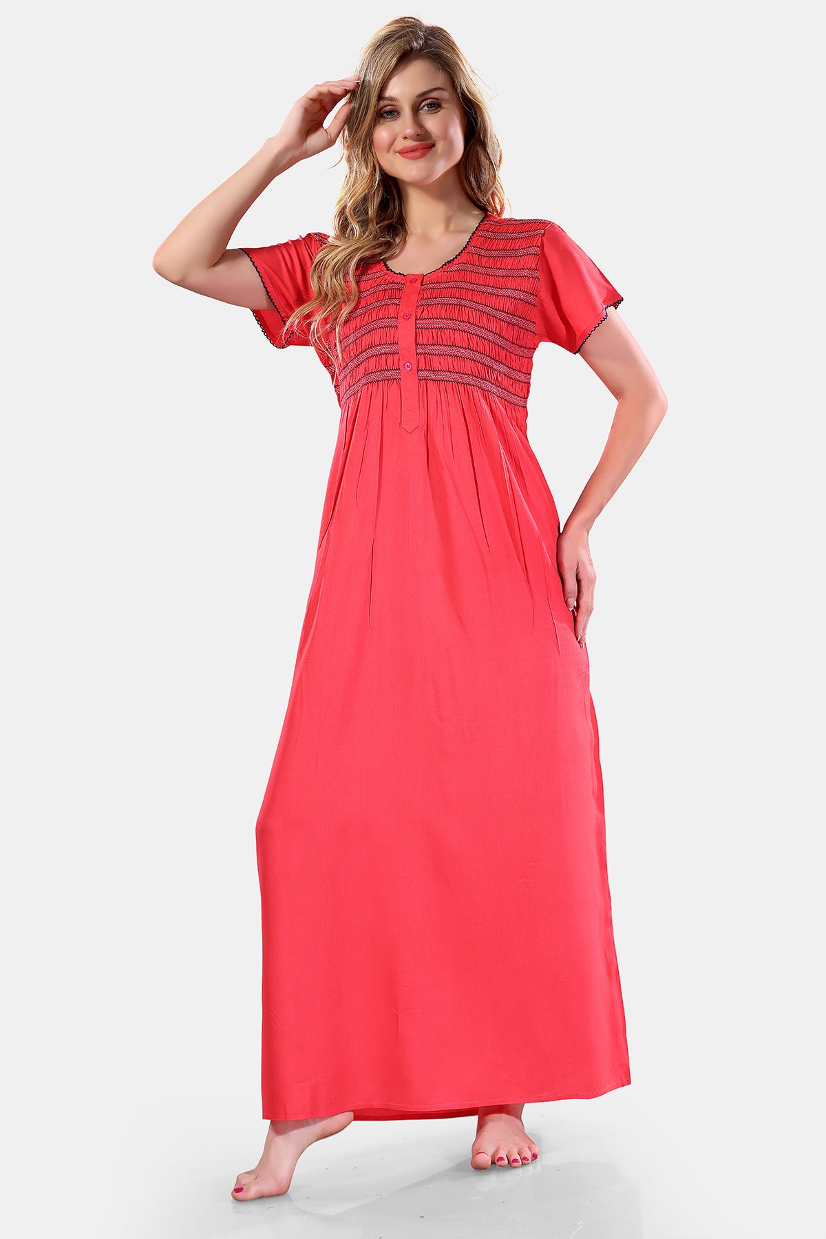 Solid Rayon Nighty / Night Gown For Women