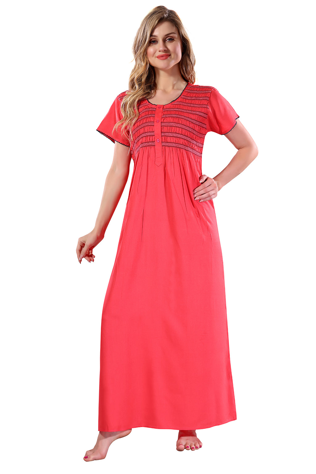 Solid Rayon Nighty / Night Gown For Women