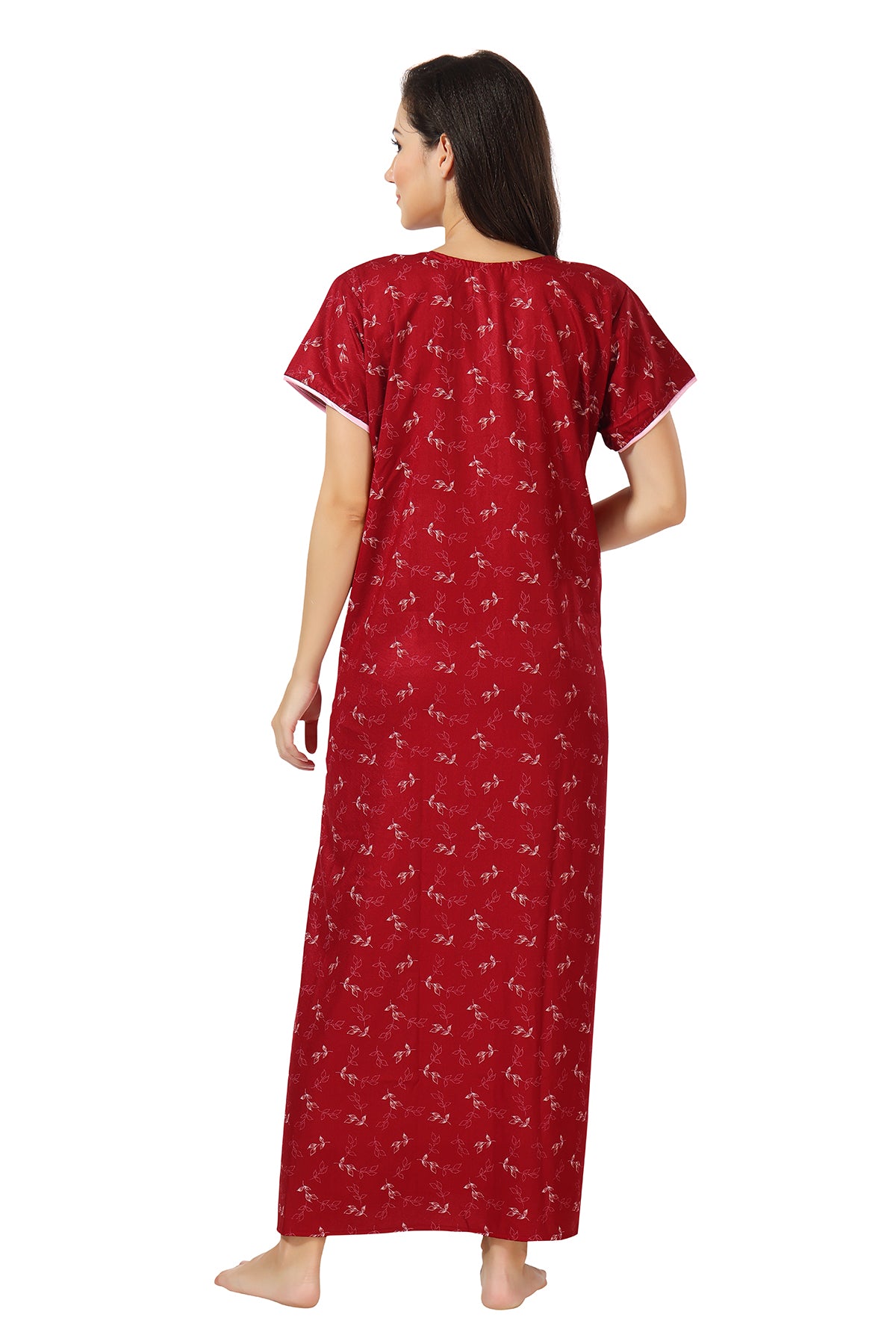 Maroon Printed Alpine Cotton Nighty for Women