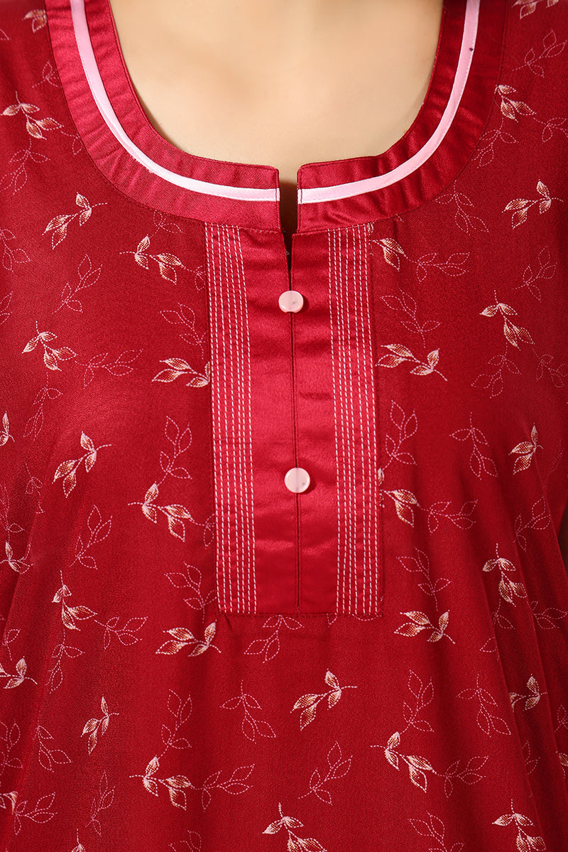 Maroon Printed Alpine Cotton Nighty for Women