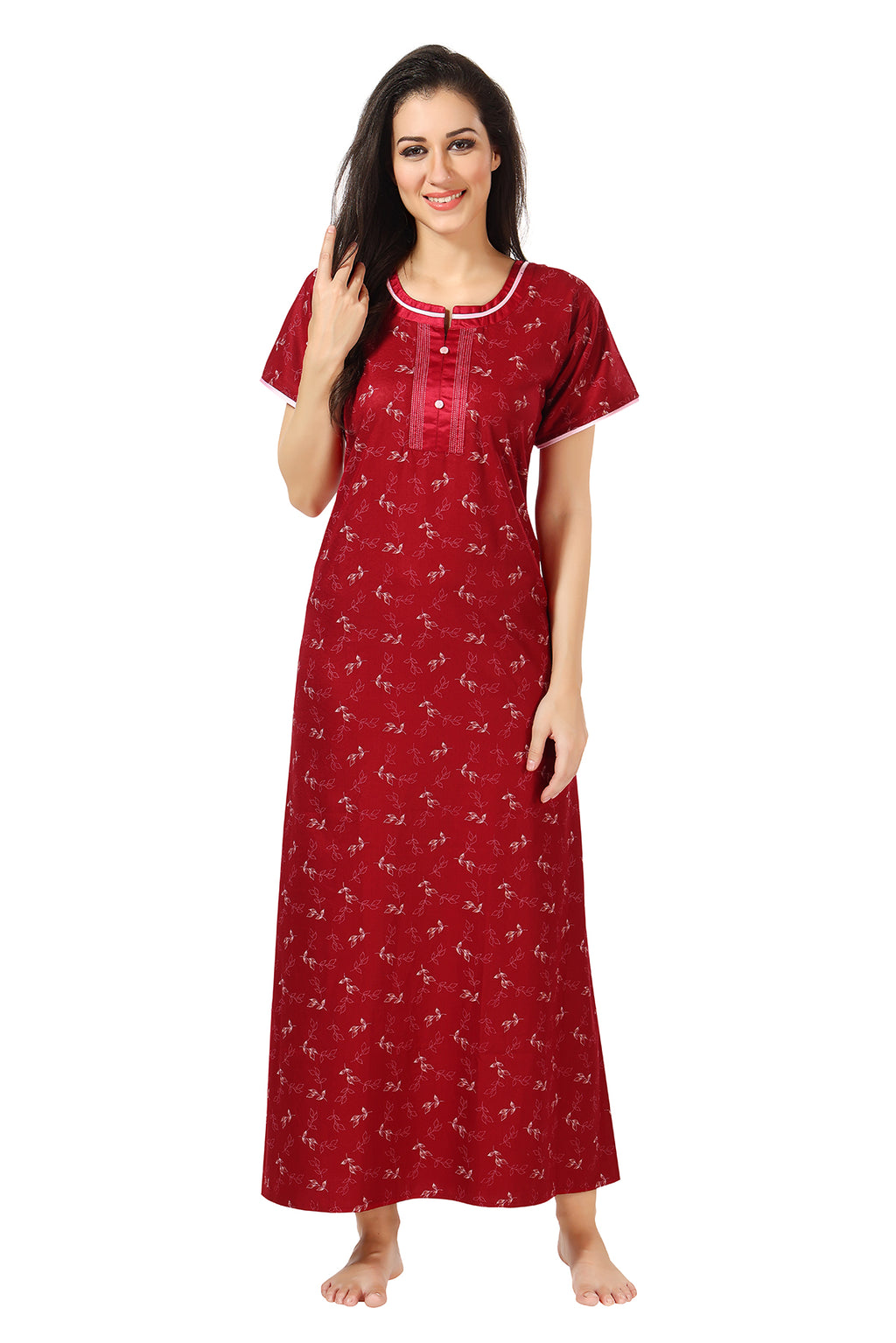 Maroon Printed Alpine Cotton Nighty for Women