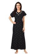 Printed Alpine Cotton Nighty / Night Gowns For Women, Jet Black