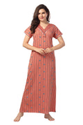 Peach Printed Shinker Cotton Nighty for Women