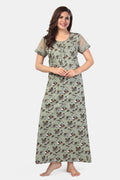 Sage Green Paisley Print Shinker Cotton Nighty for Women