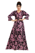 Light Pink Floral Print Sarina Satin Flared Nighty for Women