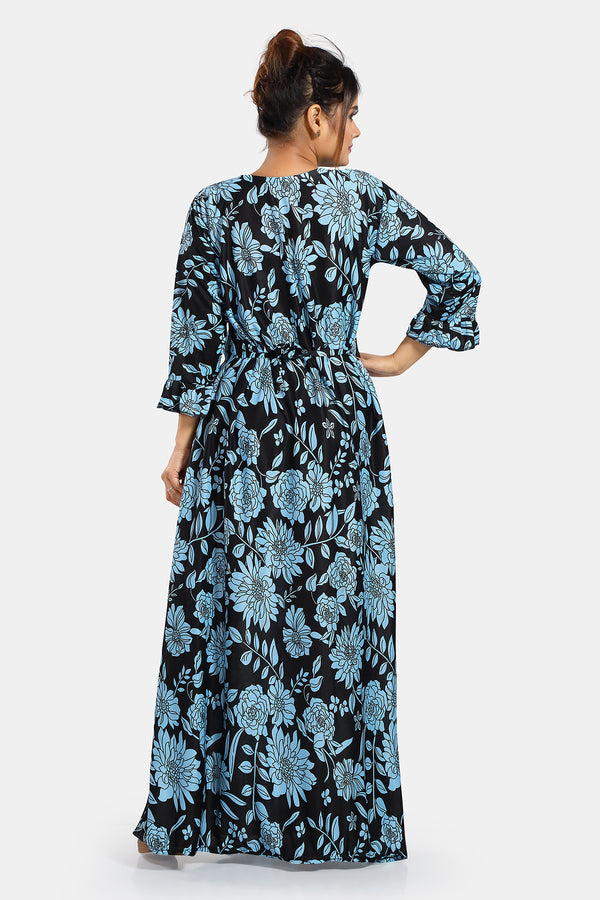 Sarina Satin Floral Nightgown Back