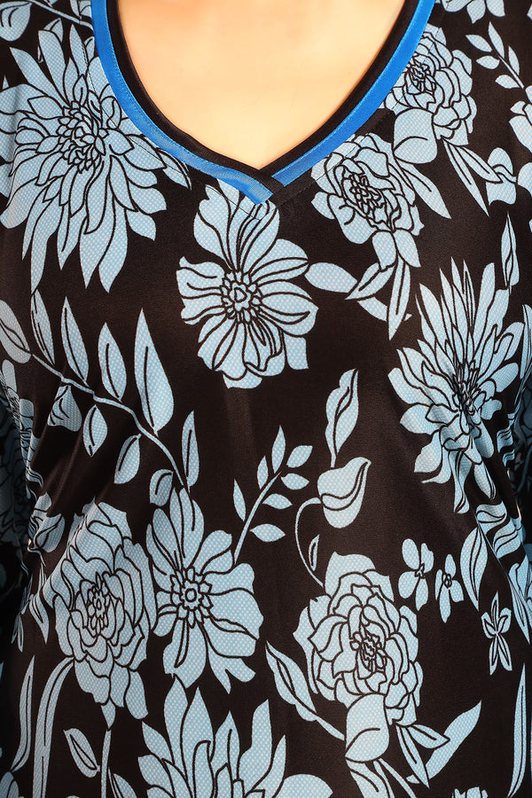 Sarina Satin Floral Nightgown Neck