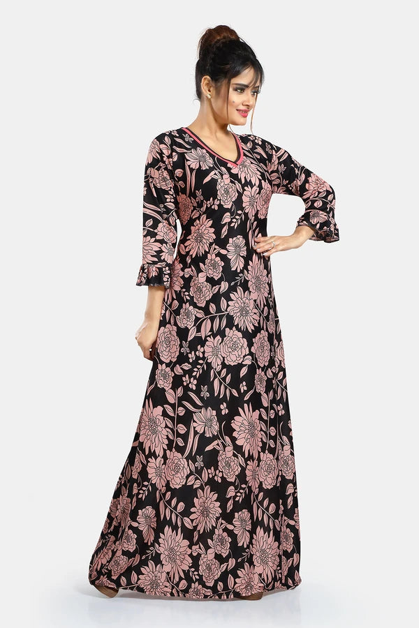 Peach floral night gown side view
