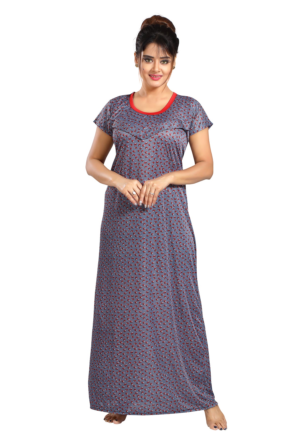 Blue Printed Sarina Satin Feeding & Maternity Gown for Women