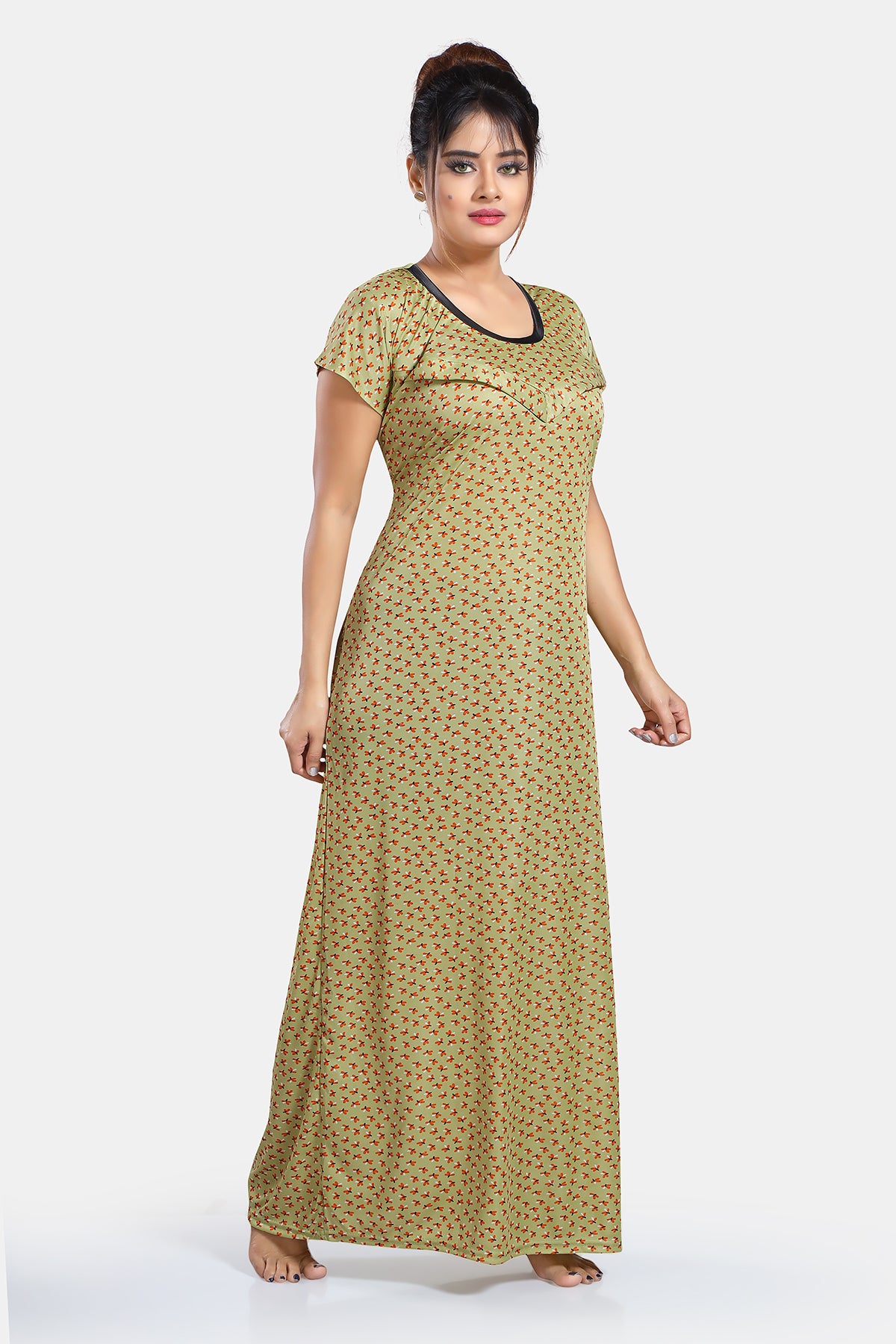 Light Green Printed Feeding / Maternity Gown for Women