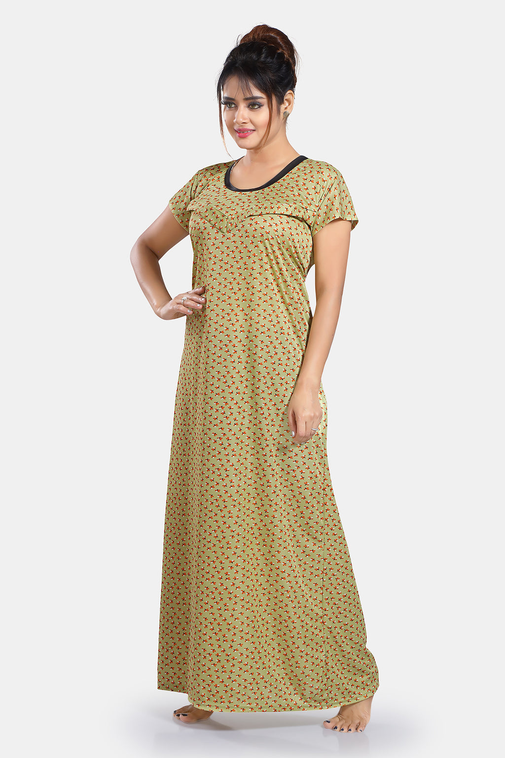 Light Green Printed Feeding / Maternity Gown for Women