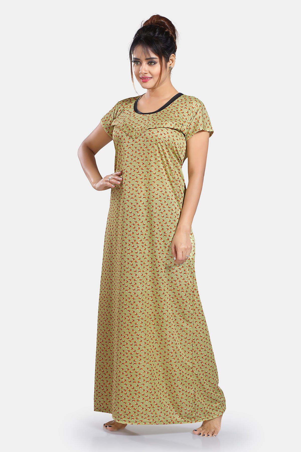 Light Green Printed Feeding / Maternity Gown for Women