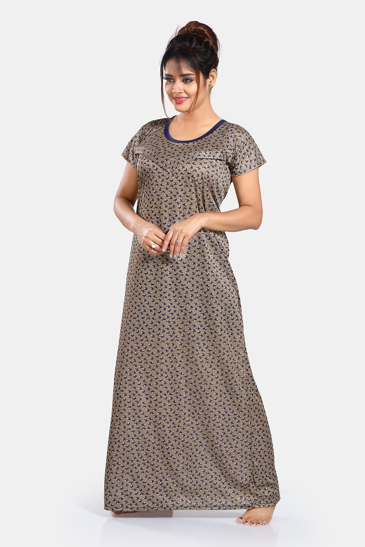Printed Satin Maternity Gown For Women 