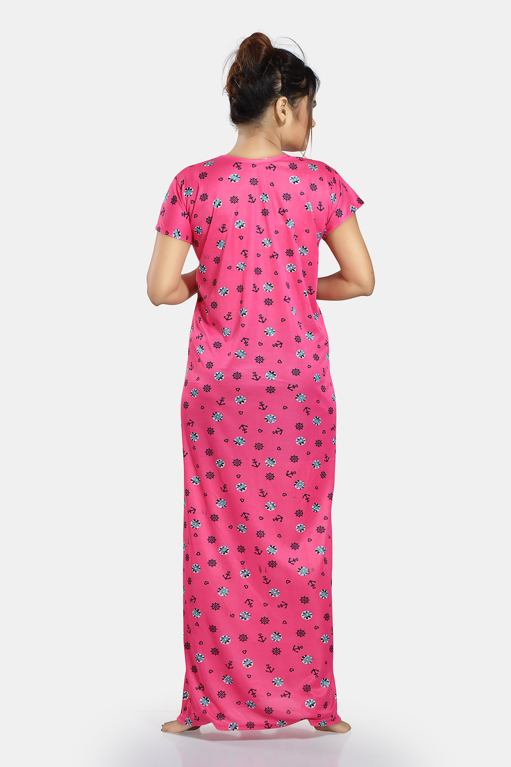Pink Printed Sarina Satin Feeding Maternity Gown