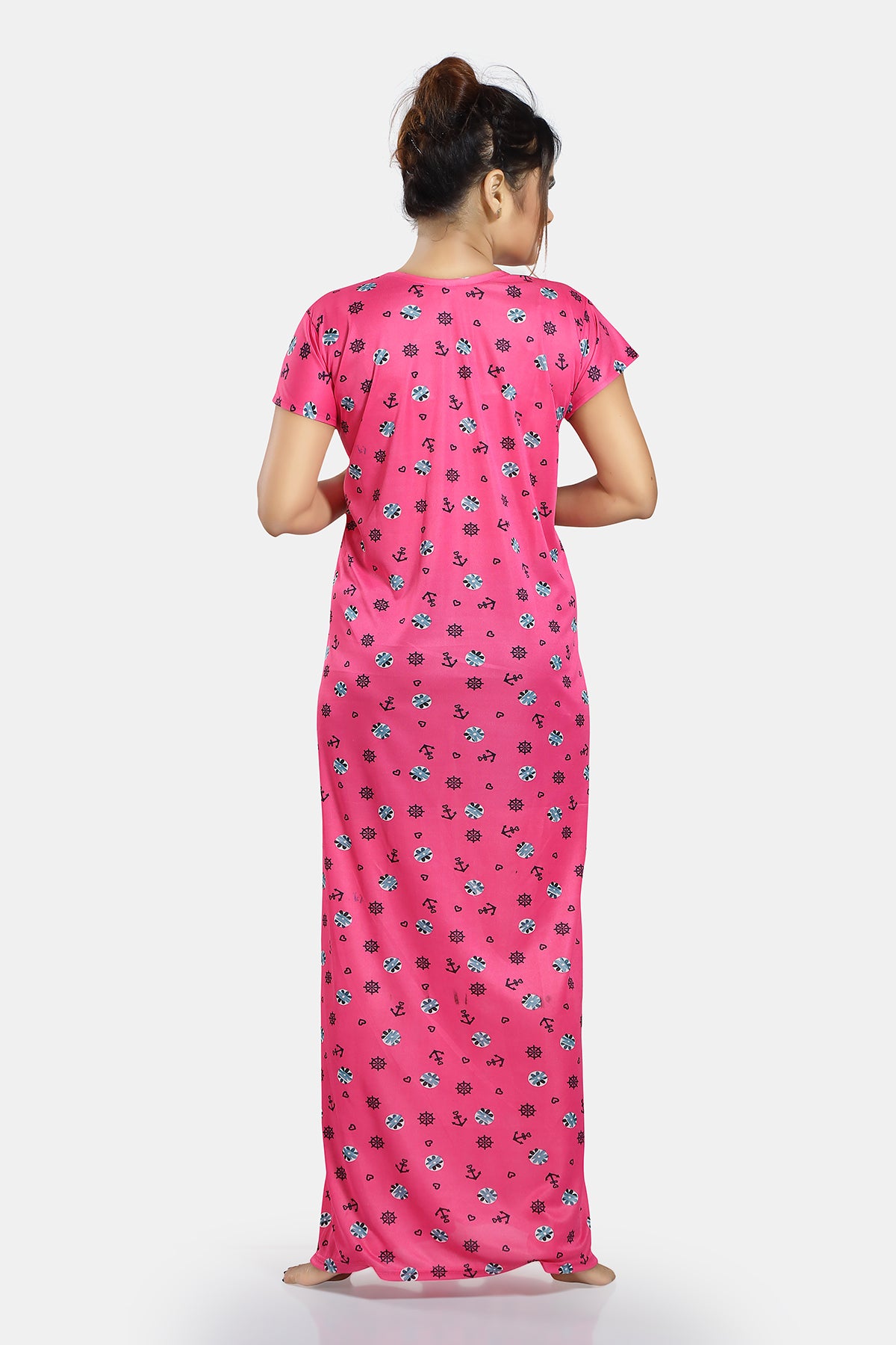 Pink Printed Sarina Satin Feeding Maternity Gown