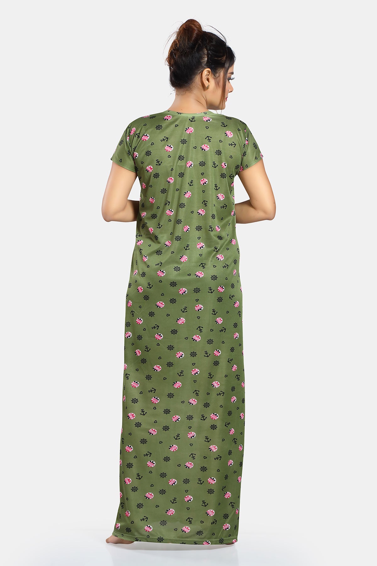 Green Printed Sarina Satin Feeding & Maternity Gown for Women