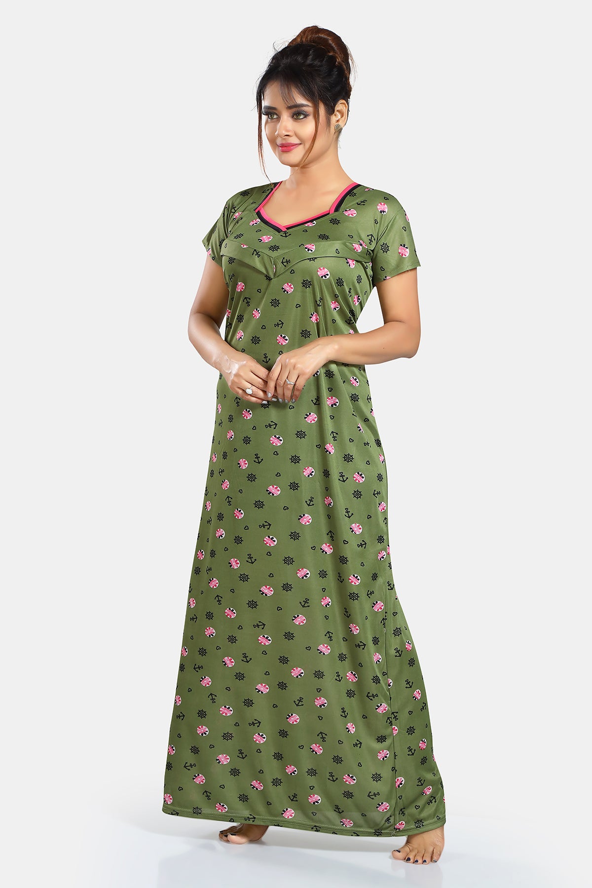 Green Printed Sarina Satin Feeding & Maternity Gown for Women