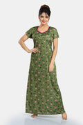 Green Printed Sarina Satin Feeding & Maternity Gown for Women