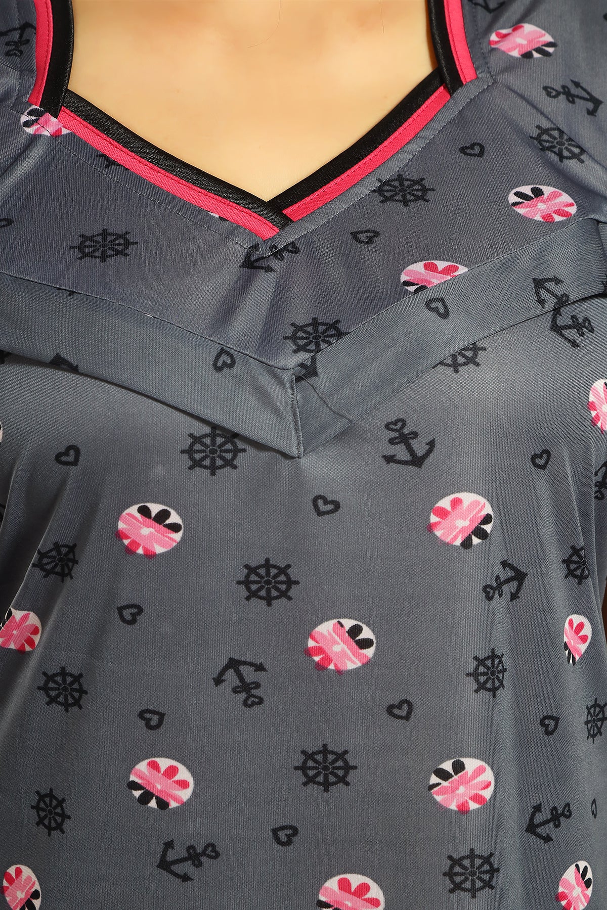 Dark Grey Printed Satin Feeding Maternity Gown